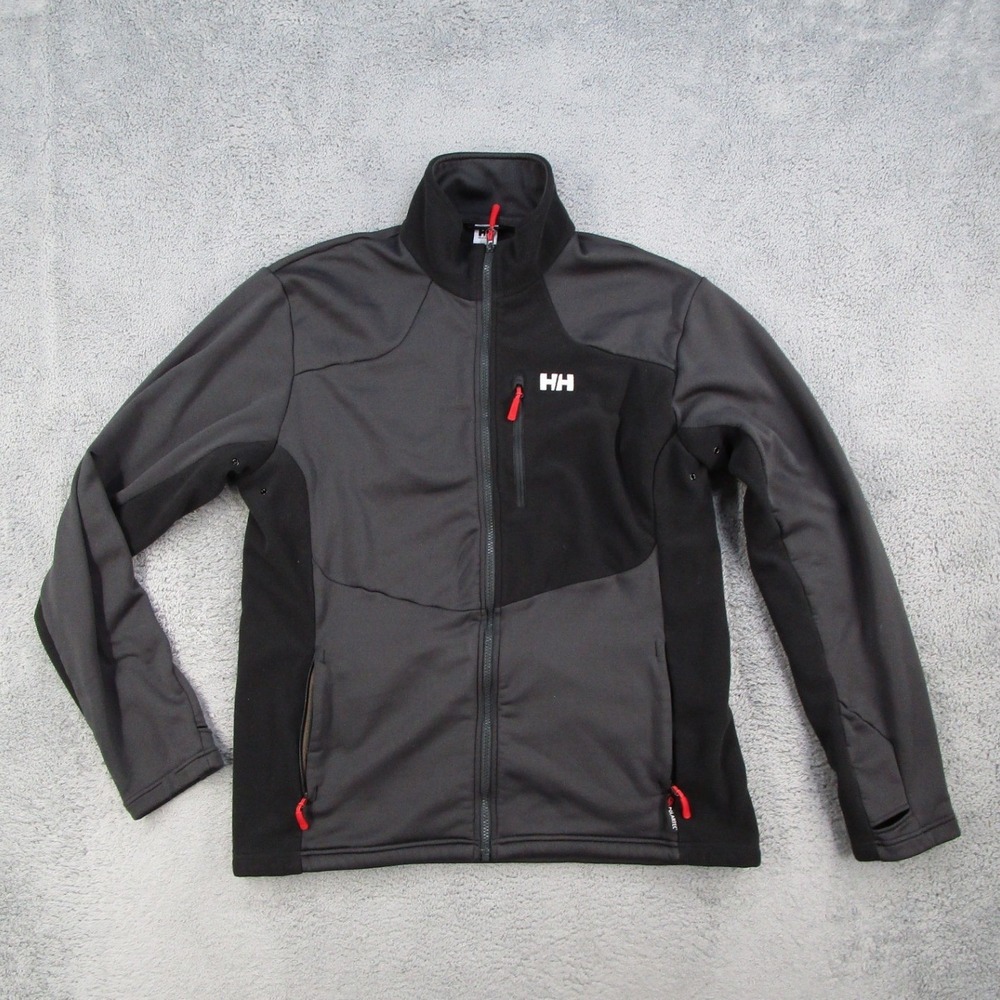 Helly Hansen Mens XL Polartec Full Zip Fleece Jacket Gray Black FEN 28348 J